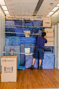 Mover securing moving truck